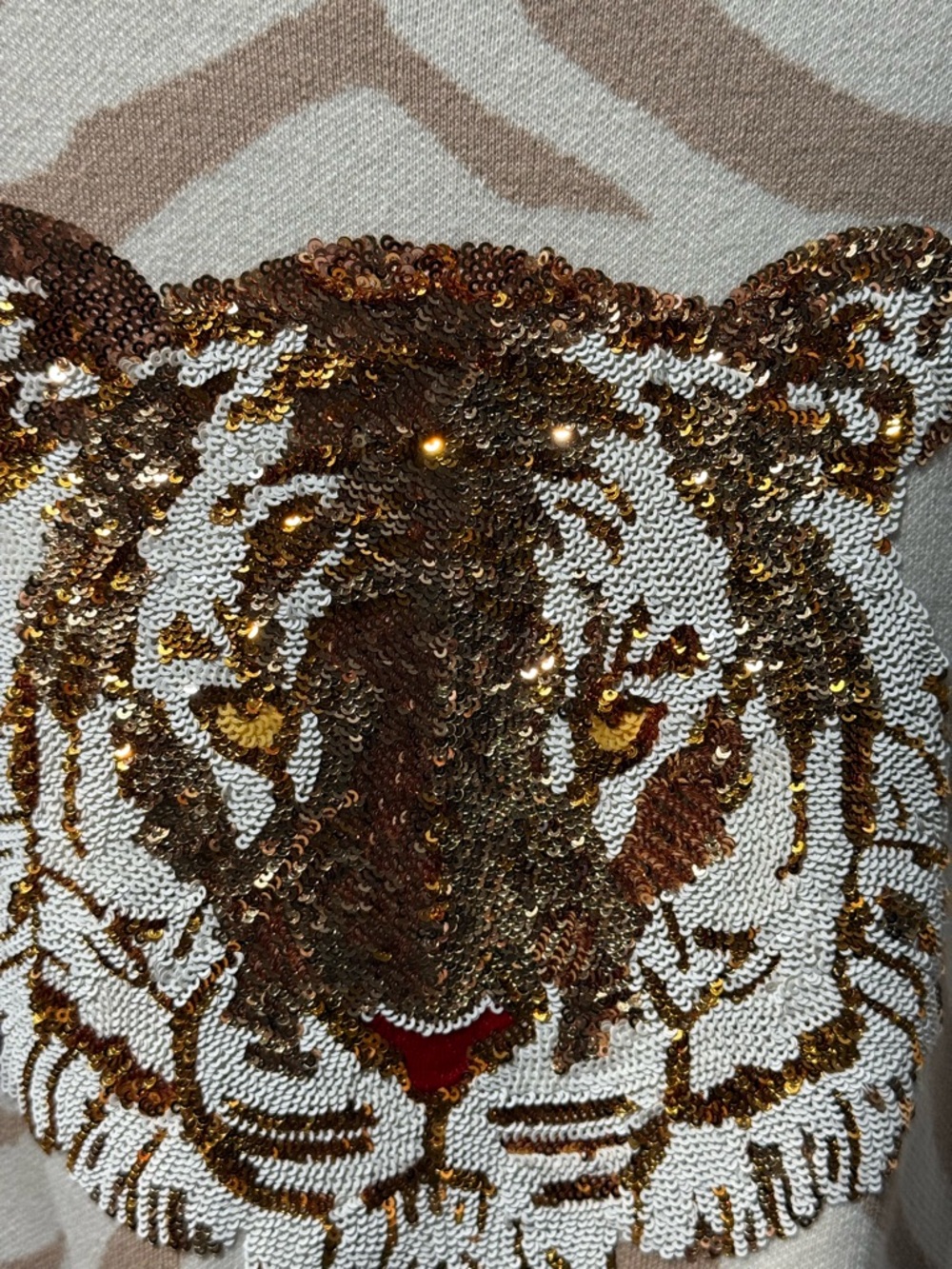 QUEEN OF SPARKLES Cream and Tan Tiger Sequin Knit Tank - Picture 9 of 9